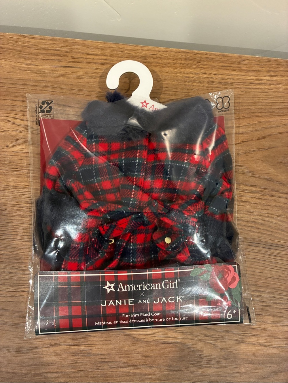 American Girl x Janie and Jack Red and Navy Plaid Fur-Trim Coat